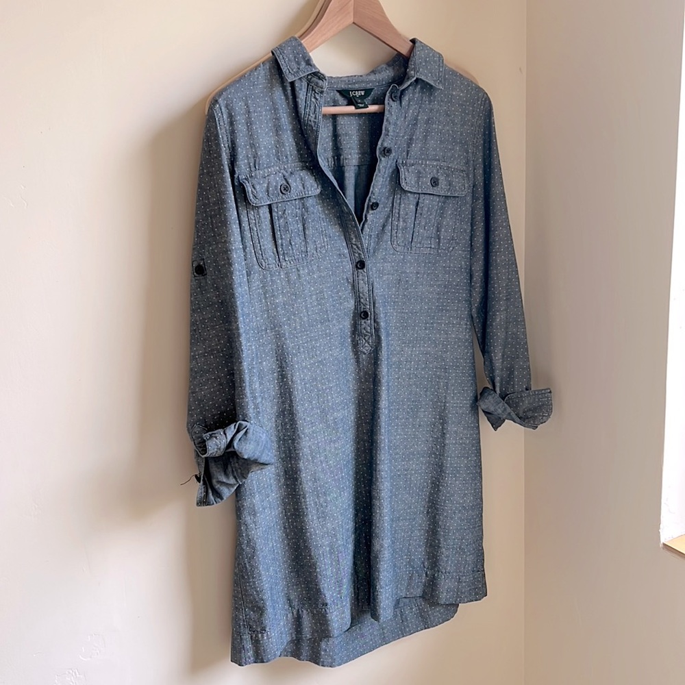 J Crew Chambray Polka Dot Shirt Dress Denim